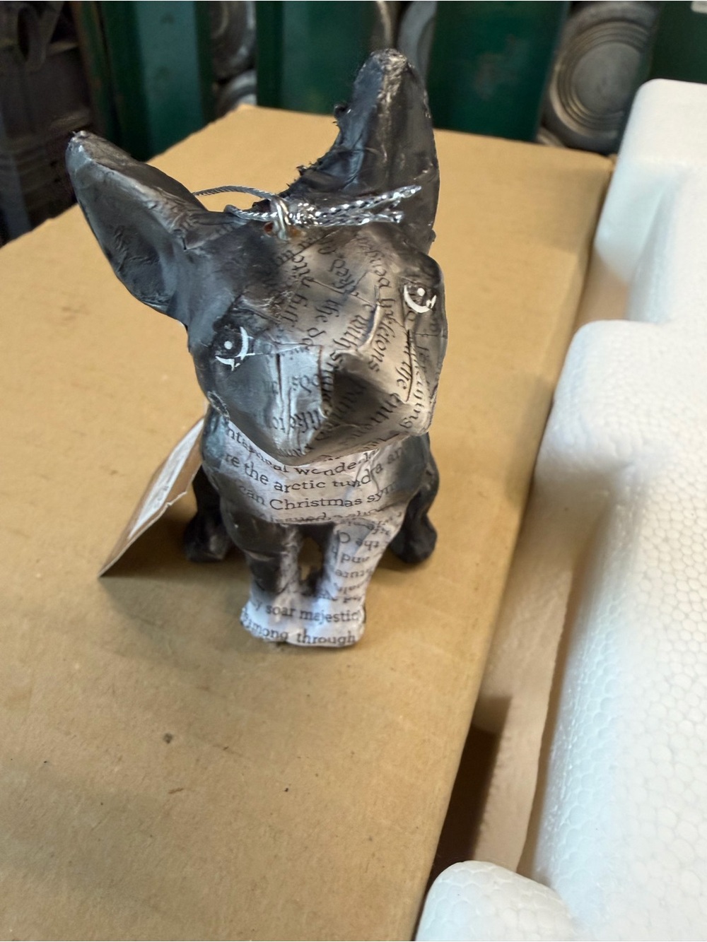 Decorative French Bulldog Paper-Textured Figurine - Black and White